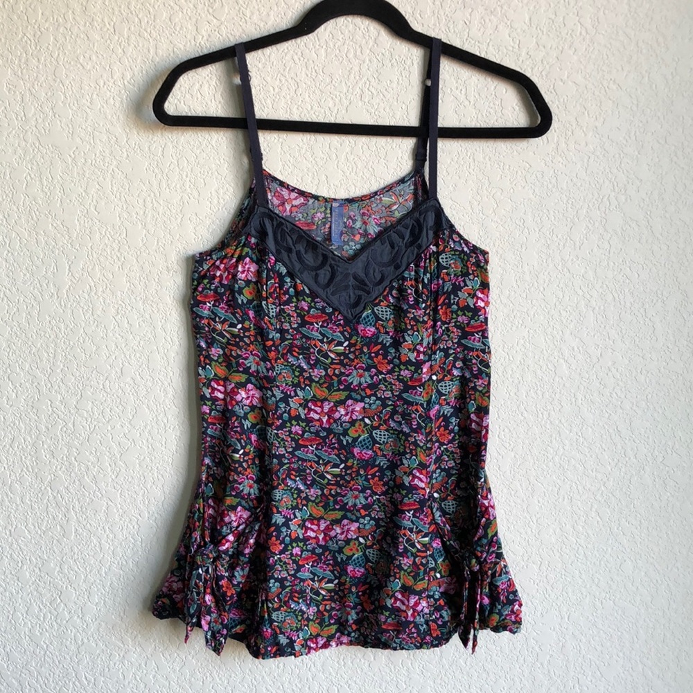 Free People Floral Boho Lightweight Tunic Tank Side Tie Pockets Small